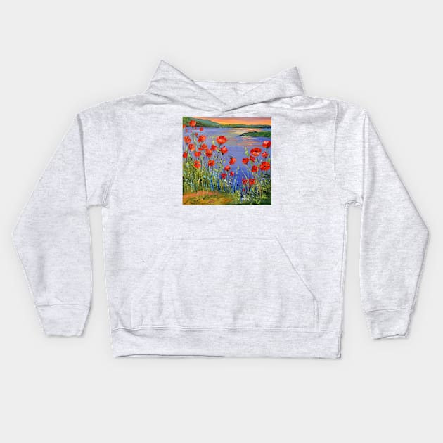 Poppies by the river Kids Hoodie by OLHADARCHUKART